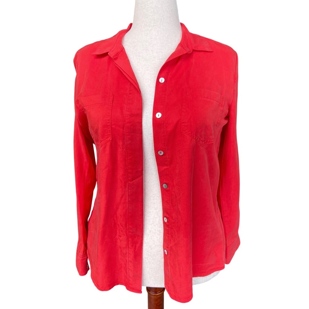 Multiples Women Red Lyocell Button Front XS Sleeve Blouse